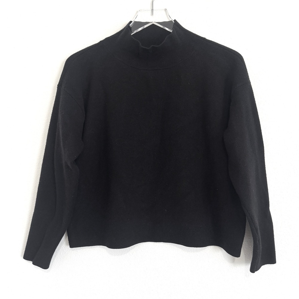 Quince Women's Black 100% Organic Cotton Mock Neck Sweater